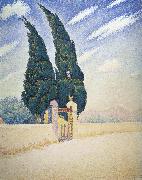 Paul Signac two cypresses mistral oil painting artist